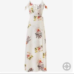 Off the shoulder, wrap around, white floral maxi